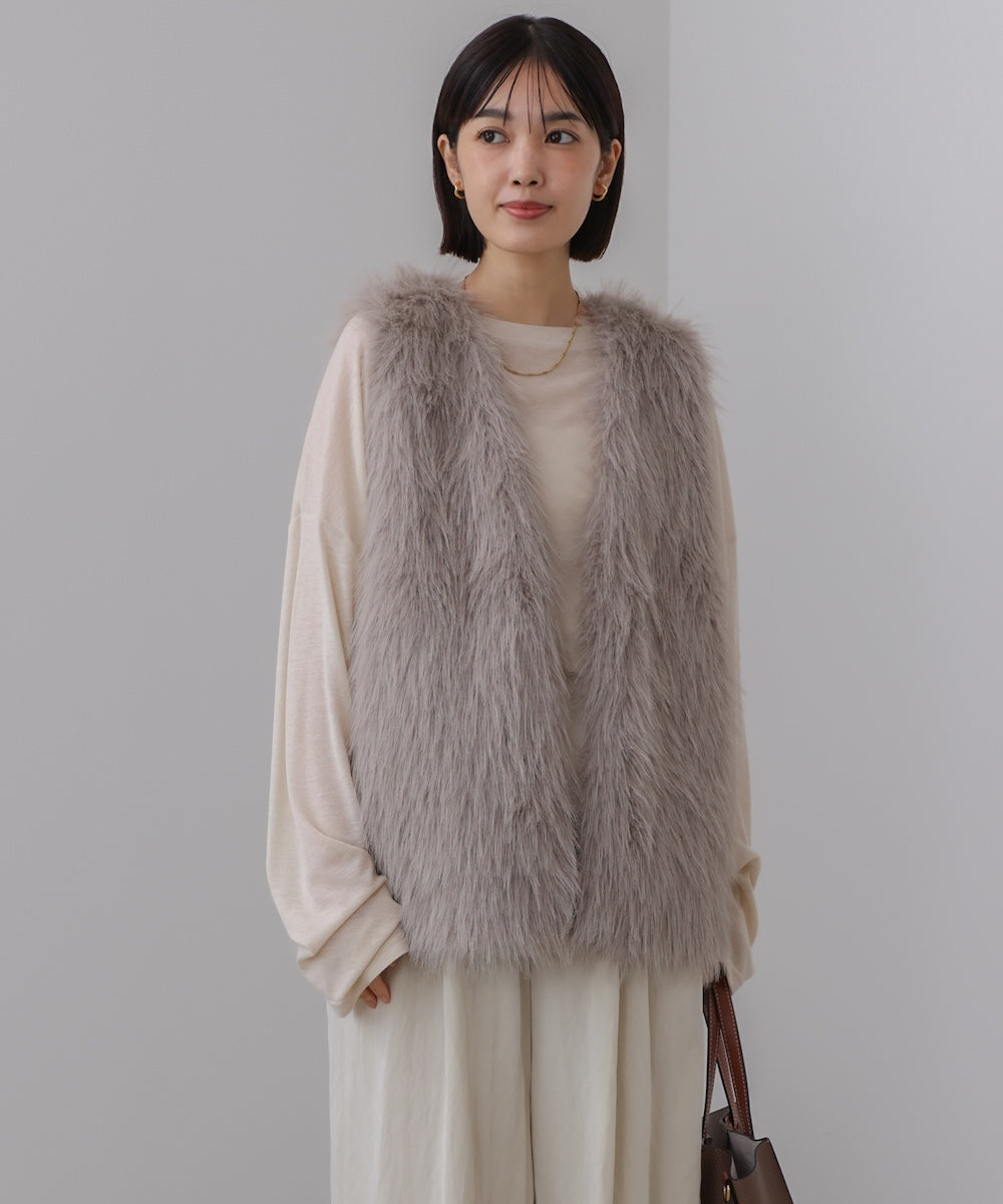 WEB限定】フェイクロングフォックスファーベスト
