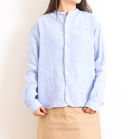 DANTON ダントン LINEN CLOTH BAND COLLAR L/S SHIRT リネンクロス