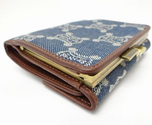 CELINE セリーヌ マカダム柄 デニム 二つ折りがま口財布 インディゴ
