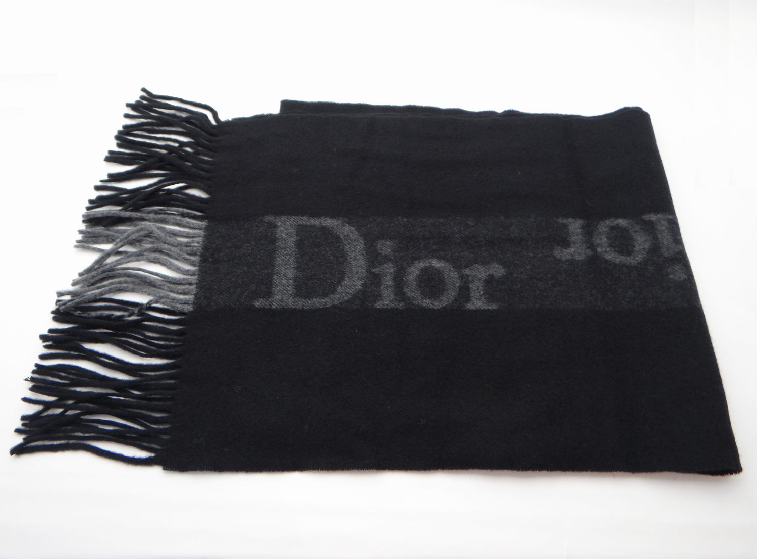 Christian Dior ディオール ウール×カシミア ロゴ マフラー ブラック