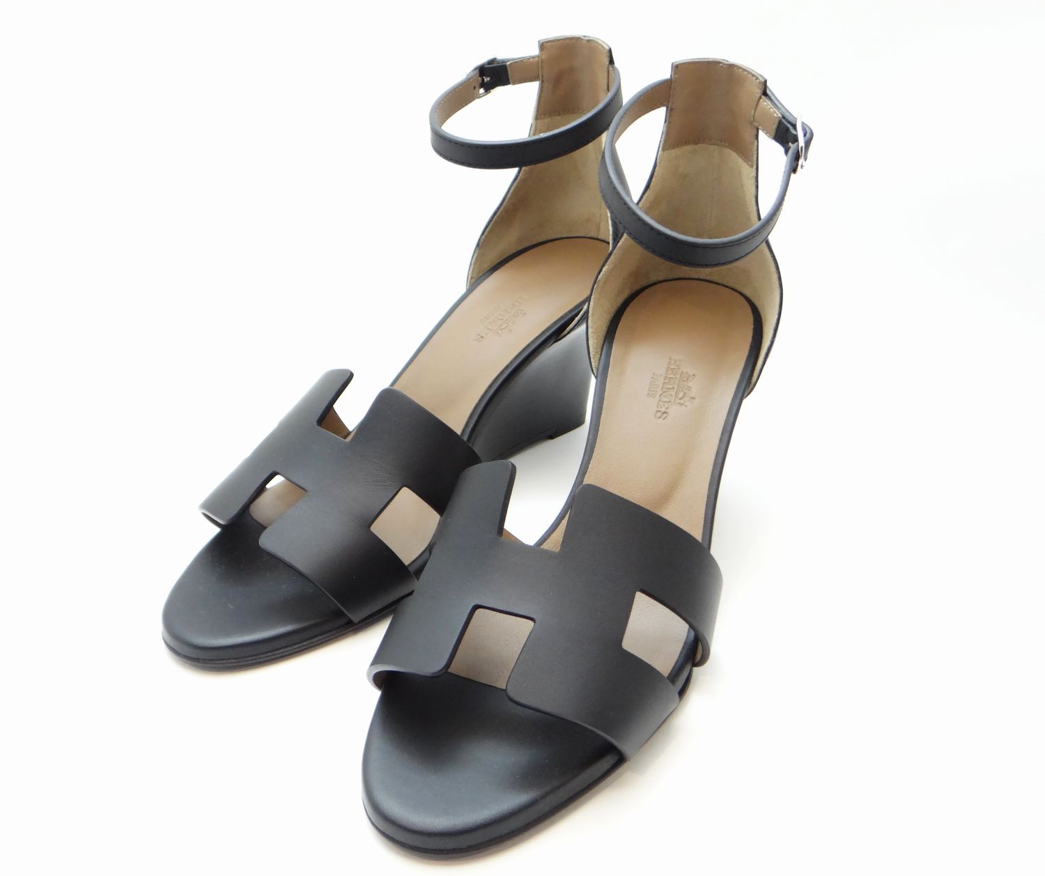 HERMES エルメス サンダル レジェンド ウエッジヒール ブラック #38.5