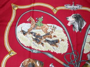 HERMES エルメス カレ90 LE LAISSER COURRE 狩猟 犬 馬 動物柄 大判
