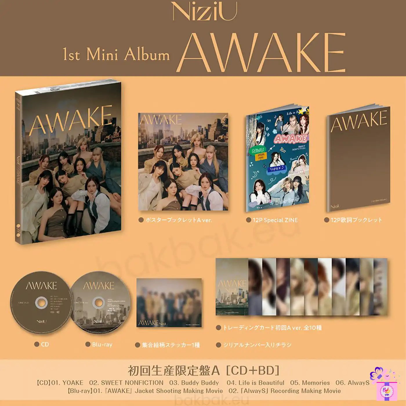 NiziU – AWAKE (Limited Edition) [1st Japan Mini Album] + POB – Bak