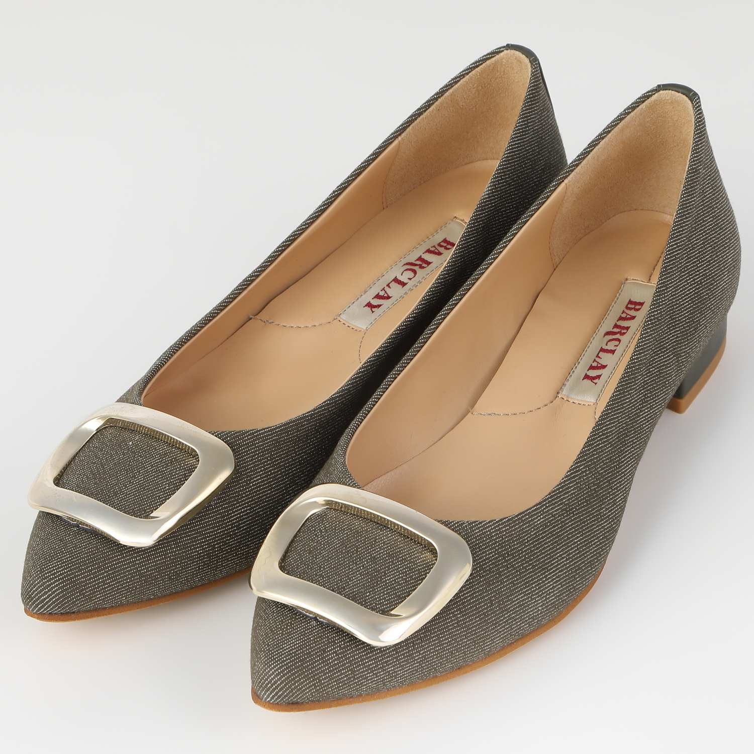 OUTLET】BARCLAY（バークレー）台形バックルローヒールパンプス ブルー