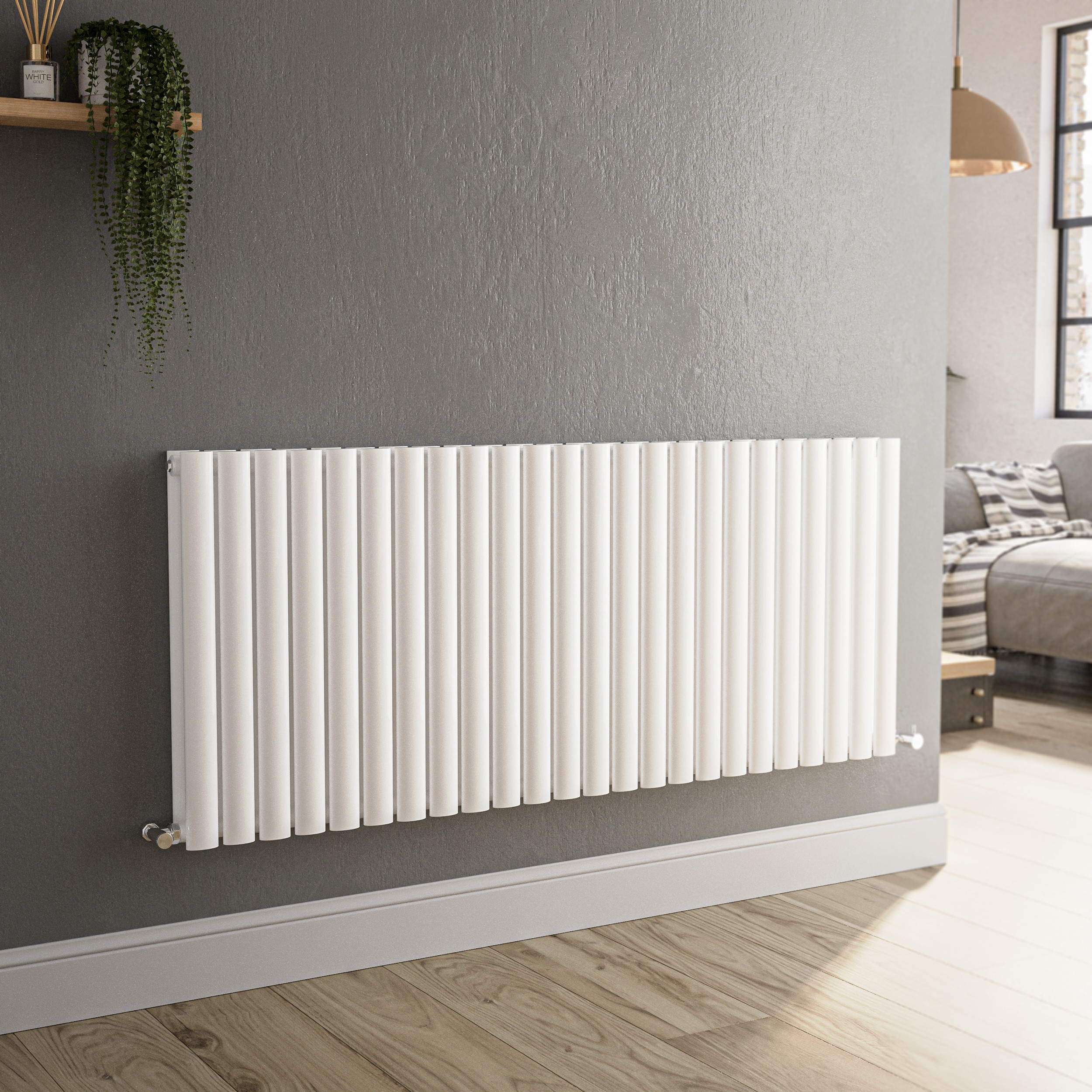 Sorrento White Horizontal Oval Designer Radiator 600x1416mm Double