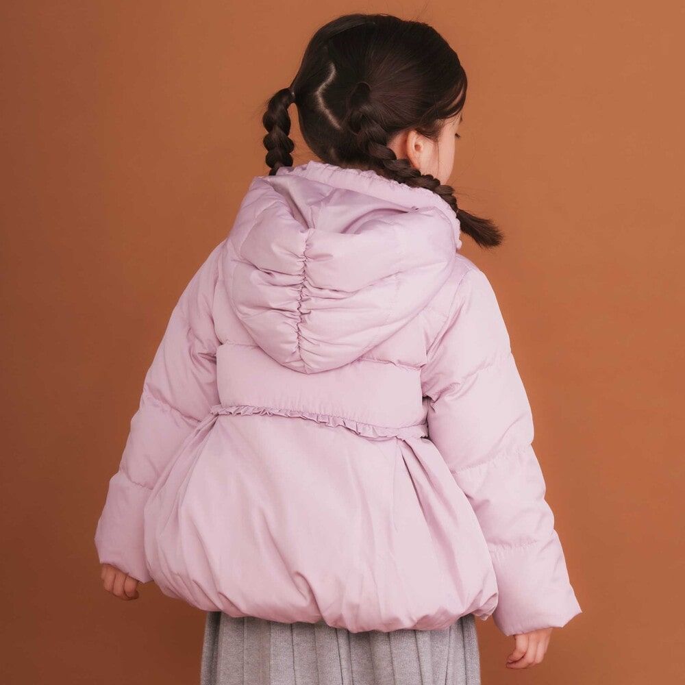 フード付き腰リボンペプラムダウンコート(90~130cm)(90cm ネイビー