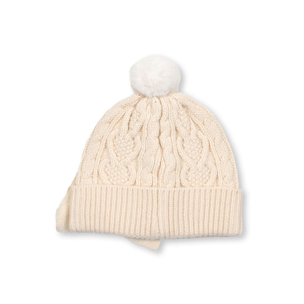 ファーボンボン+リボン付きニット帽ベビー(44~48cm)(ﾜﾝｻｲｽﾞ(44-48cm