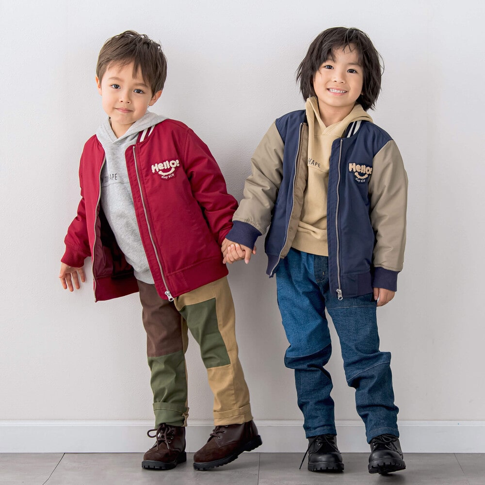 ロゴパッチ刺しゅう中わたスタジャン(80~130cm)(80cm レッド