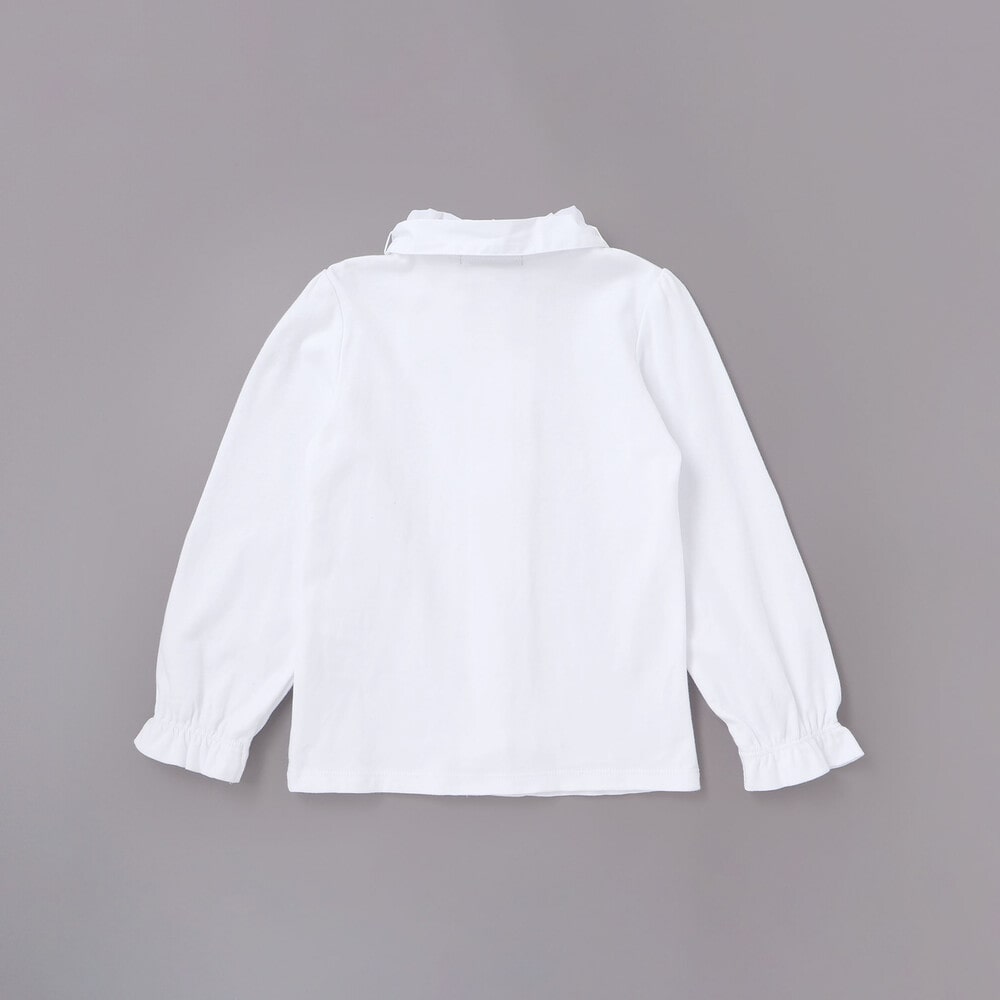 フリル襟ボウタイ付きスムース長袖ブラウス(110~130cm)(110cm ホワイト
