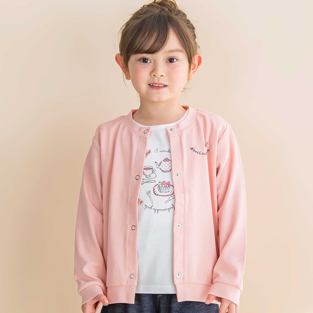 ティータイムプリント天竺半袖Tシャツ＋リボン付きスムース長袖