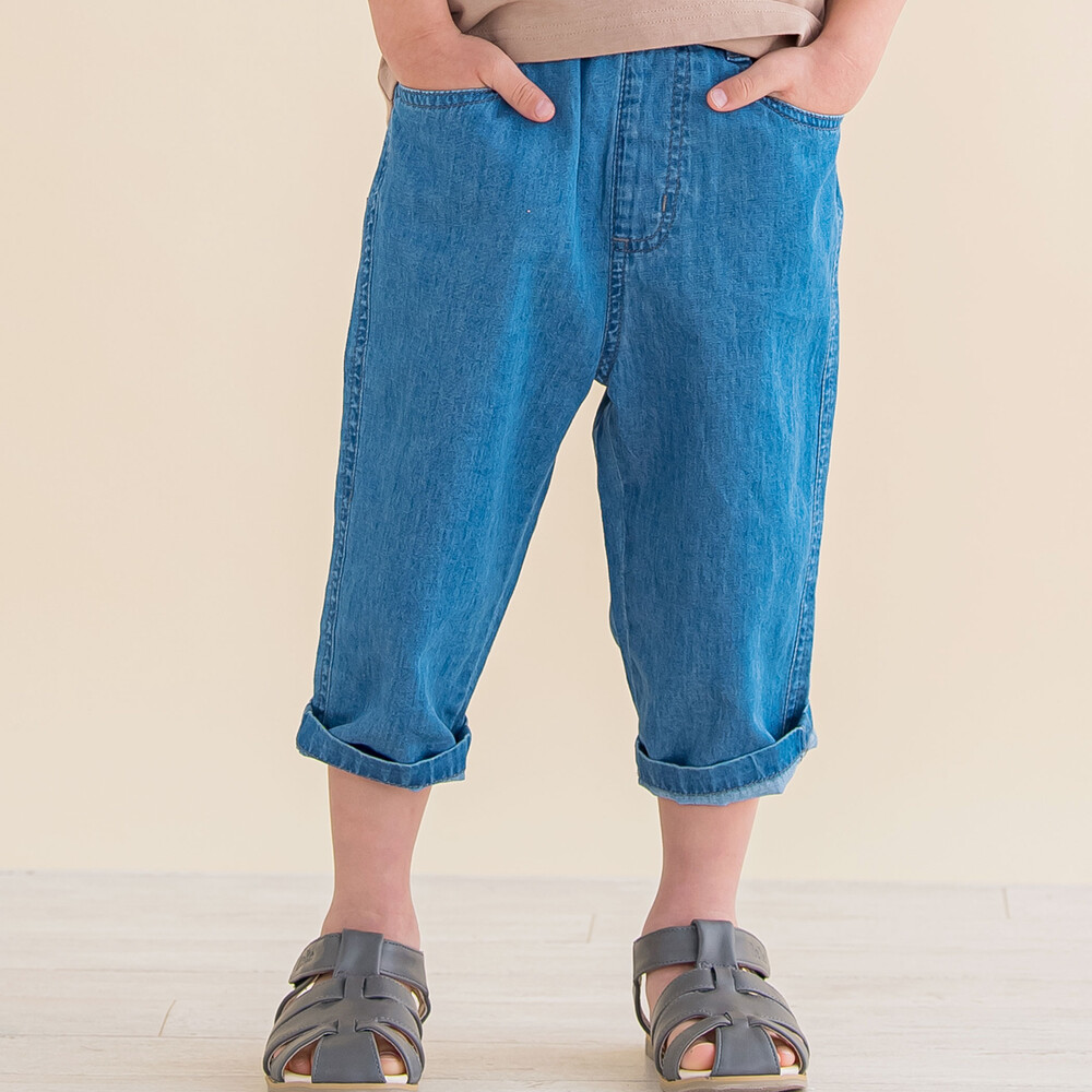 ヒッコリーデニム7分丈パンツ (80~130cm)(80cm ネイビー): ボトム