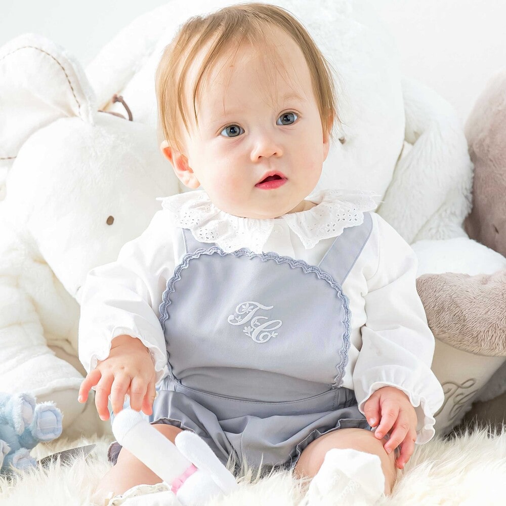 ロゴ刺しゅうレースサロペットベビー(80-90cm)(ワンサイズ ブルー