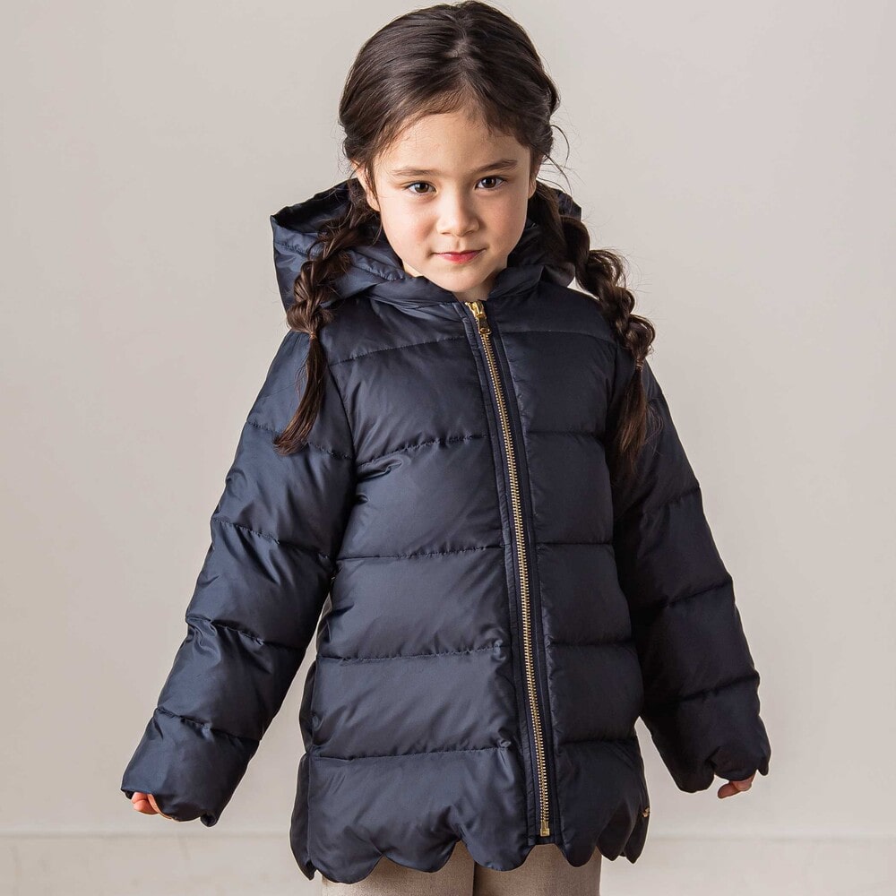 スカラップタフタフード付きダウンコート(100~140cm)(100cm ネイビー