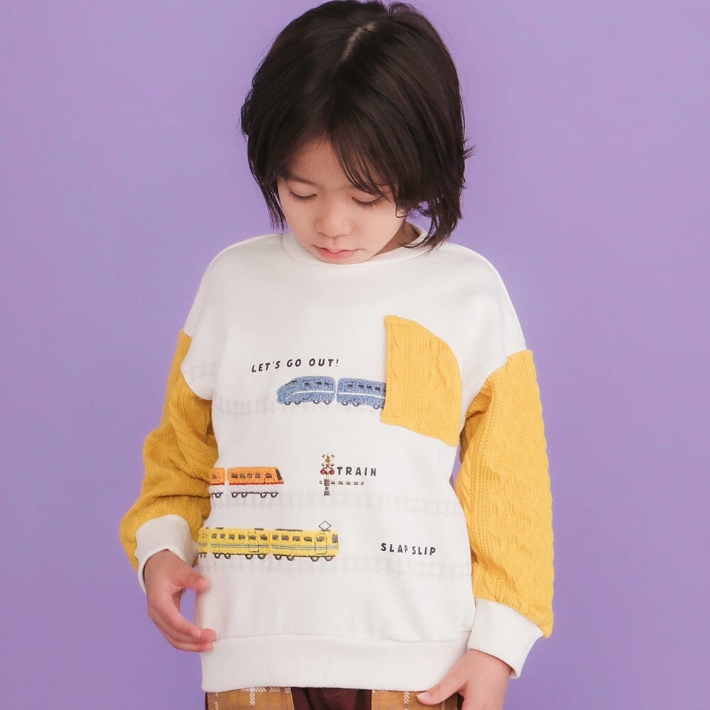 ガタゴト電車サガラ刺しゅう袖切り替えトレーナー(80~130cm)(80cm オフ