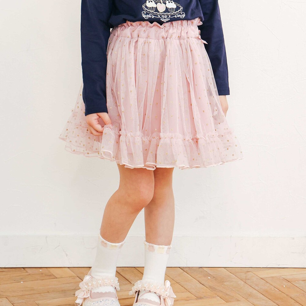 ウエストリボンキラキララメチュールスカート(90~130cm)(90cm ピンク