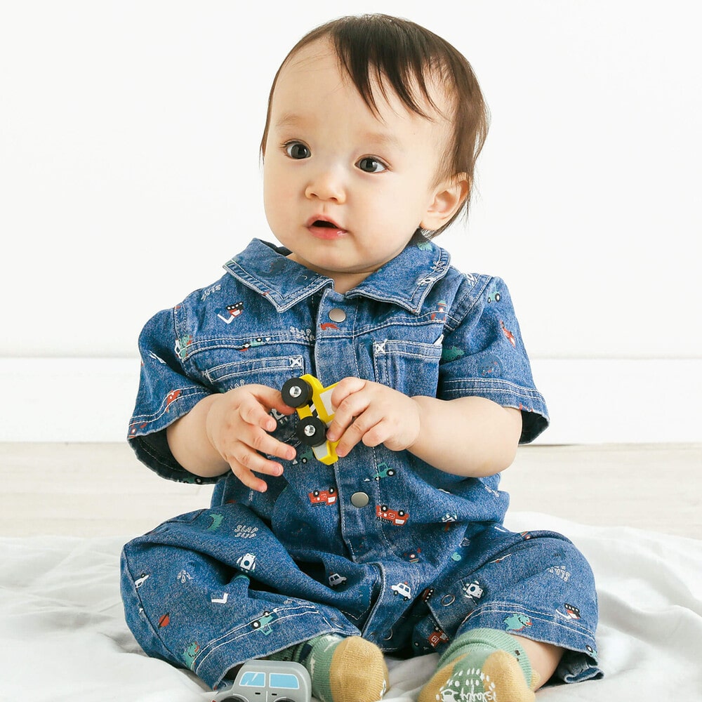 お揃い】無地総柄デニムジャンプスーツベビー(70~80cm)(ﾜﾝｻｲｽﾞ(70-80cm