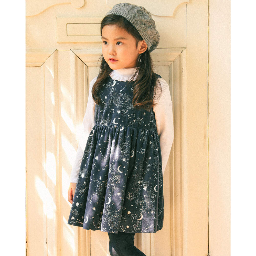 お揃い 】 ベロア 星座柄 ワンピース (90~150cm)(90cm ネイビー系