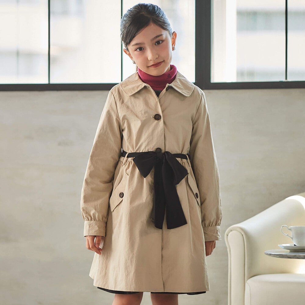 お揃い】グログランタフタリボンベルト付きコートワンピース(100~160cm