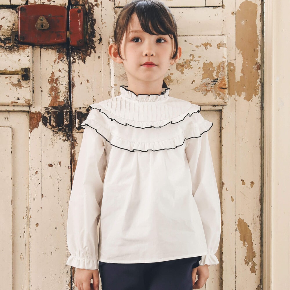 タイプライラーラウンドフリルタック長袖ブラウス(100~150cm)(100cm