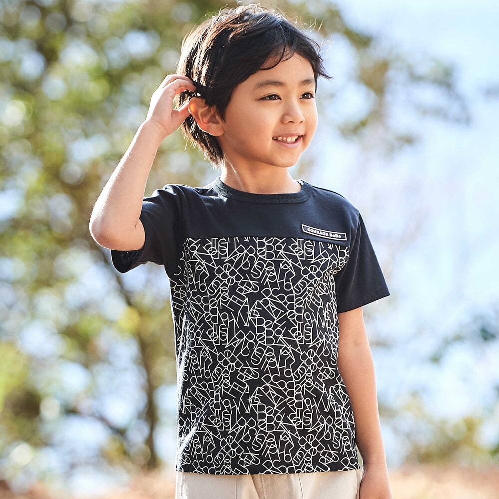 お揃い】ジオメトリックロゴ総柄ポンチ半袖Tシャツ(90~160cm)(90cm