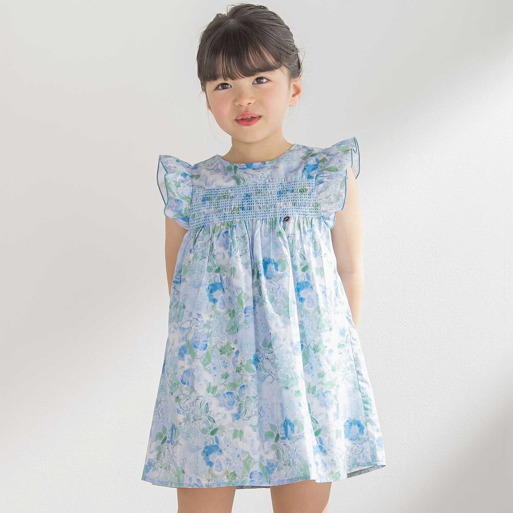花柄スモッキングワンピース(95~150cm)(95cm ブルー系): ワンピース