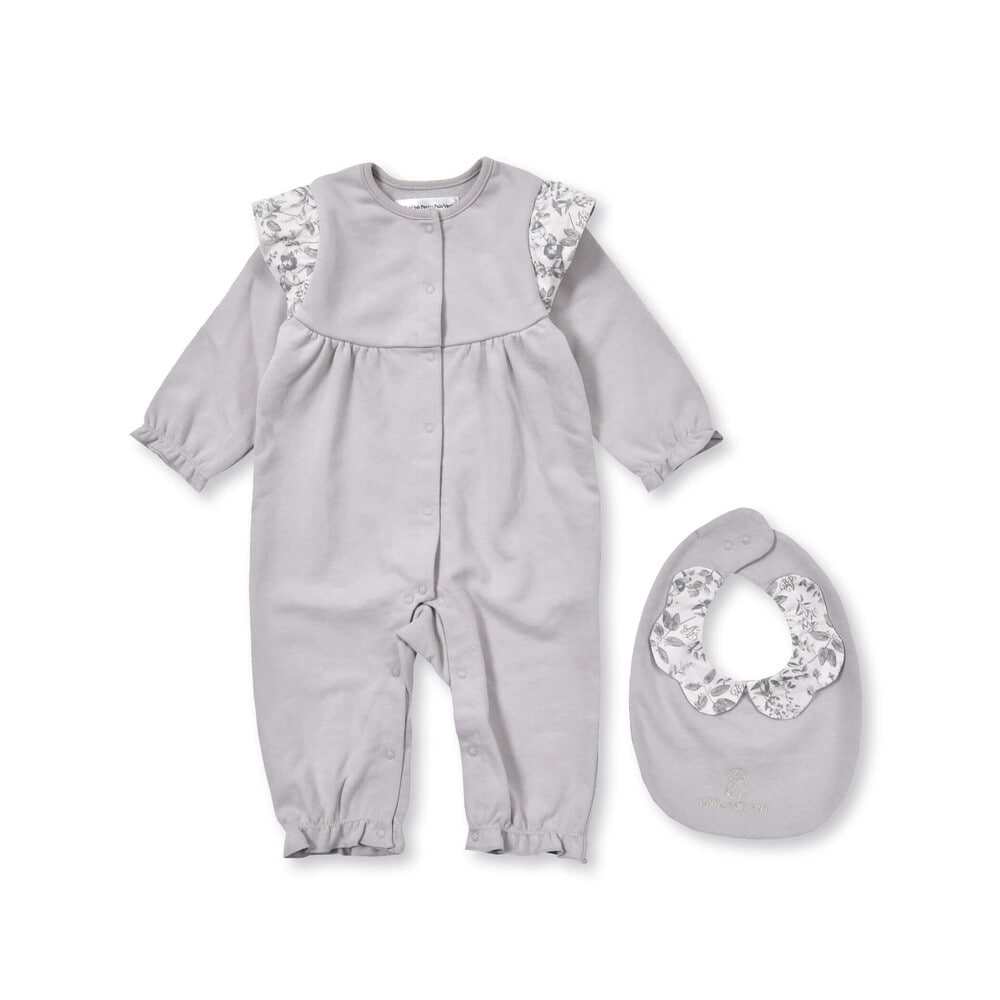 お揃い】花フリルロンパース＋スタイセットベビー(70~80cm)(70cm