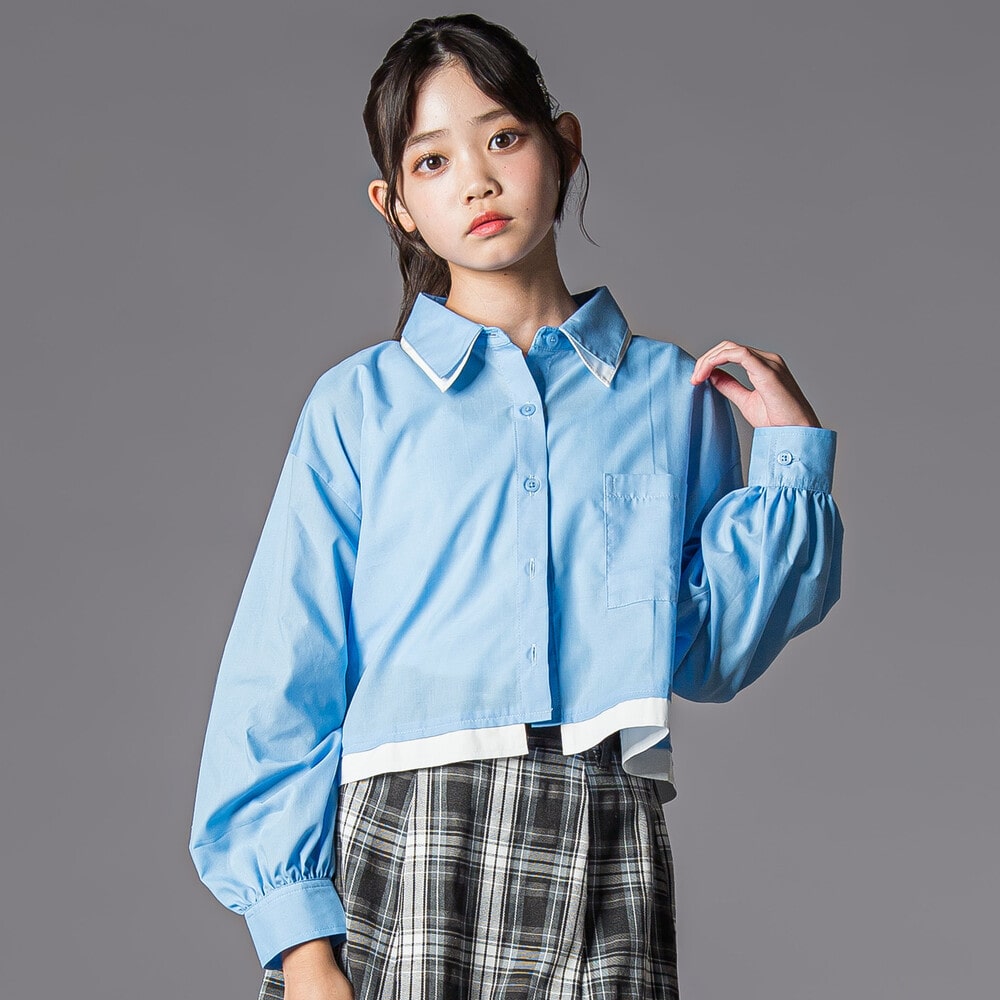 ダブル襟長袖シャツブラウス&タンクトップセット(130~160cm)(130cm