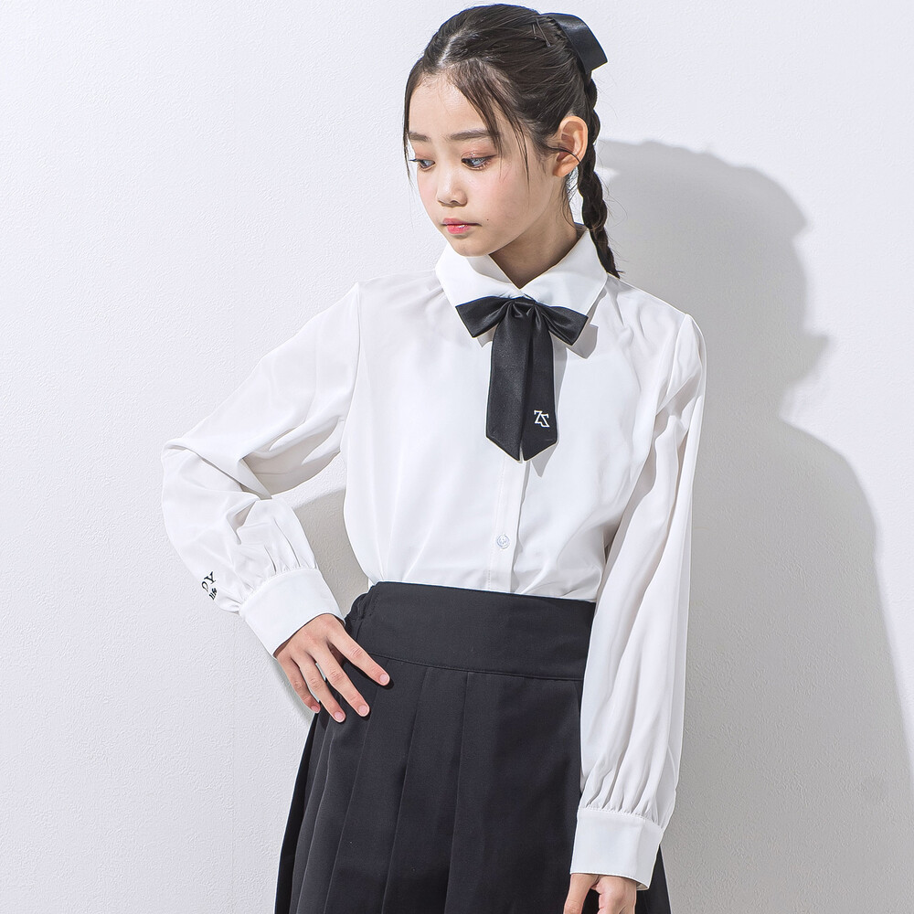 ニコ☆プチ 掲載 】リボン付きブラウス(130~160cm)(130cm ホワイト