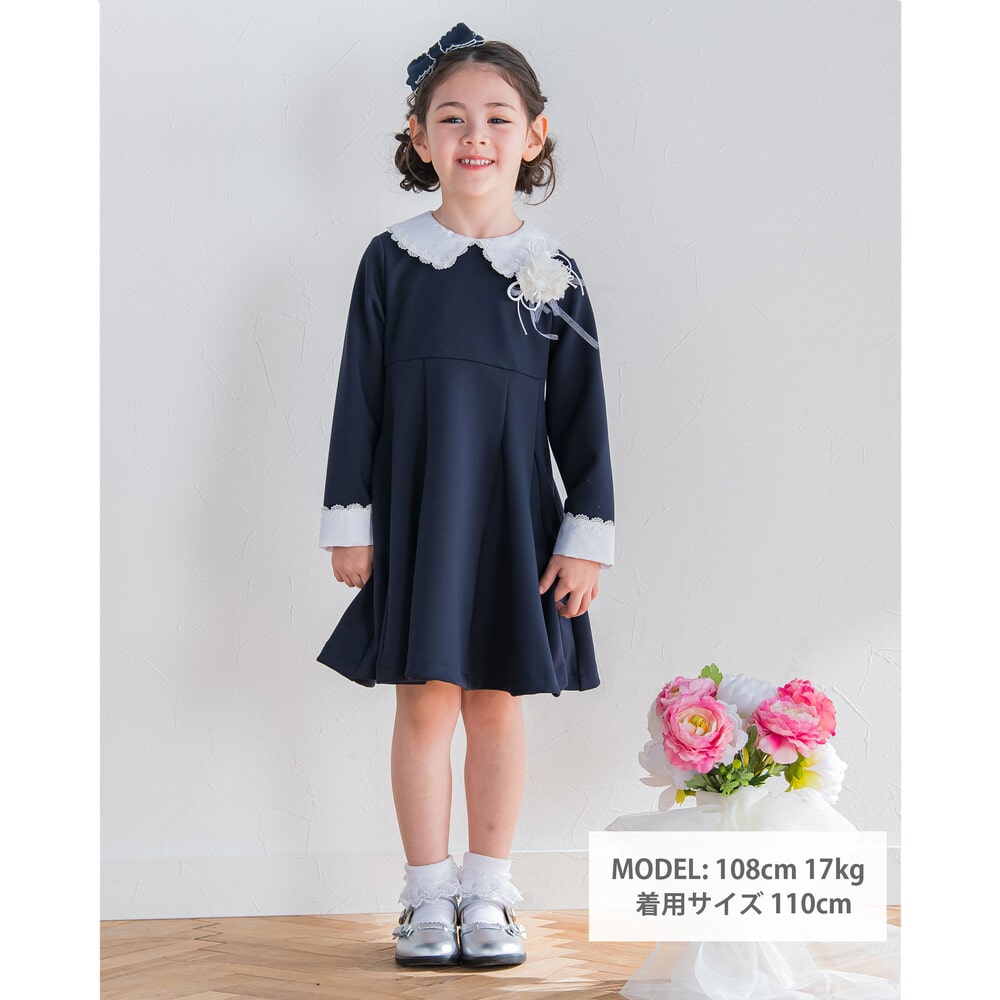 フォーマル レース 襟 カフス 付き ワンピース (100~130cm)(100cm