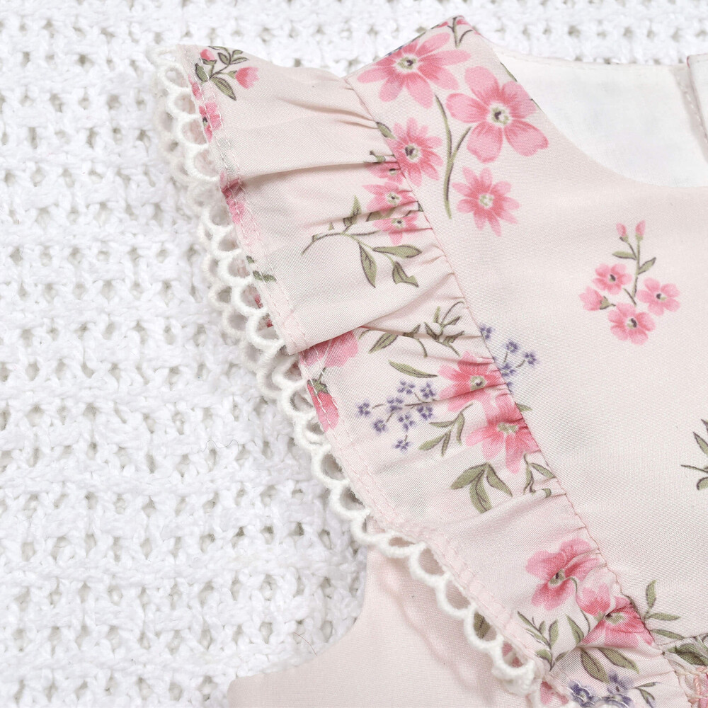 デシン花柄スモッキングワンピース(70~90cm)(S(70-80cm) ピンク系