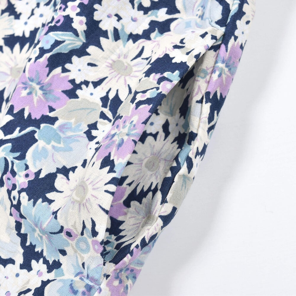 花柄フリル袖ギャザーコットンワンピース(95~150cm)(95cm ブルー系