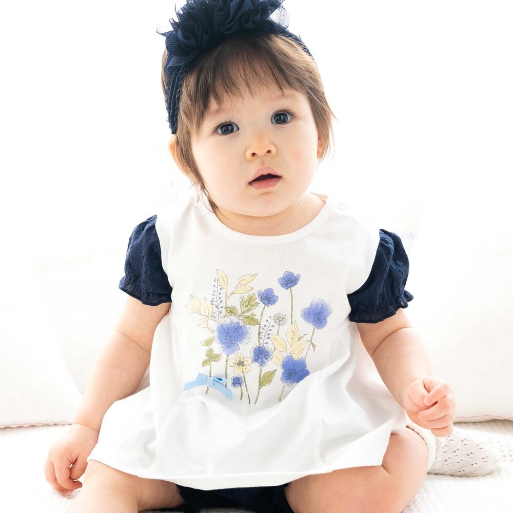 日本製】ラメコードレースワンピース(70~90cm)(S(70-80cm) ネイビー