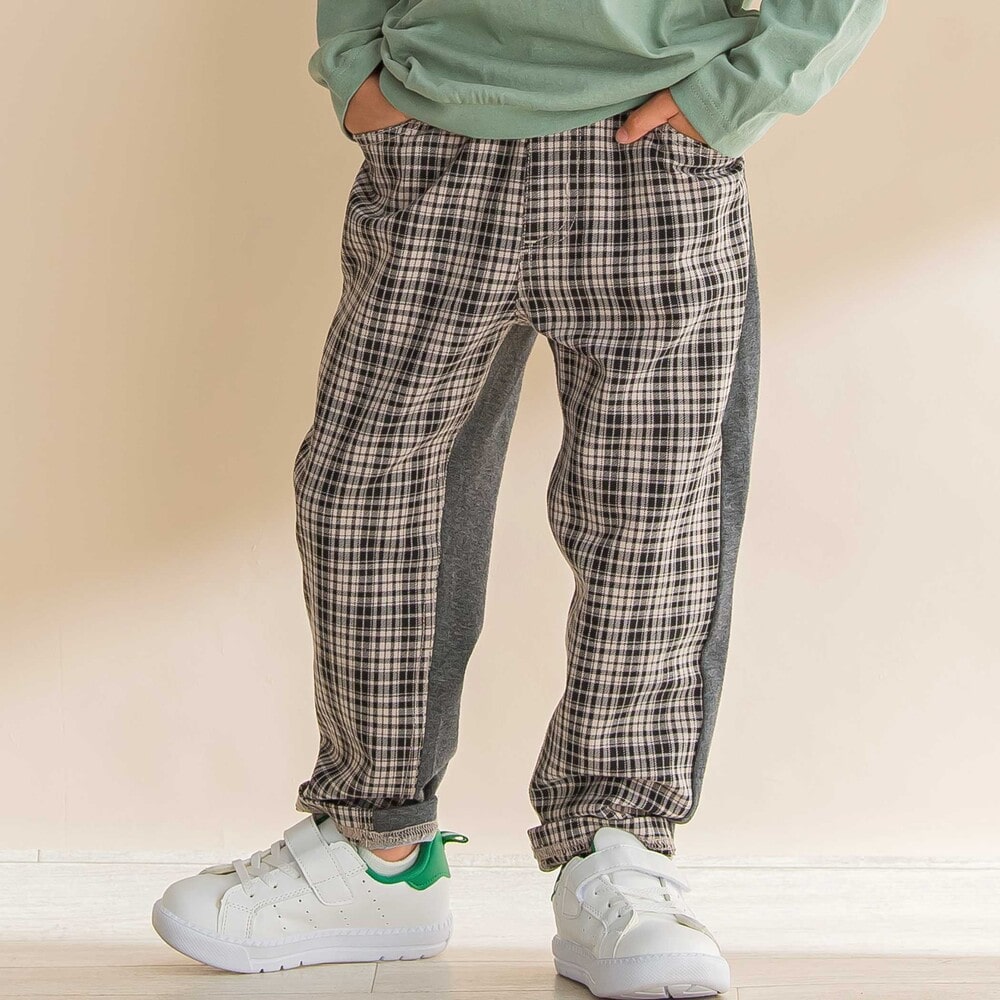 お揃い】チェック柄キュロット(80~130cm)(80cm レッド系): ボトム