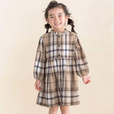 タータンチェックフリル衿ワンピース(80~130cm)(80cm ベージュ系