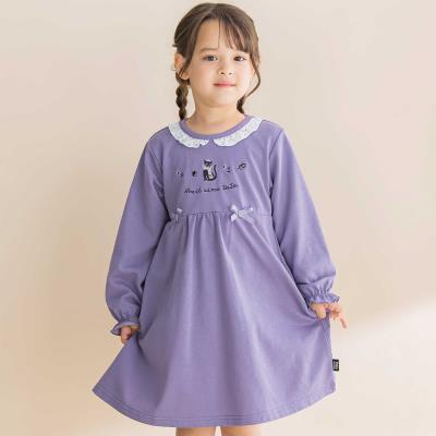 レースフリル襟インレイワンピース(80~130cm)(80cm パープル