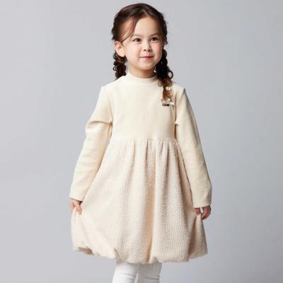 ベロア×ファンシーヤーン切り替えハイネックバルーンワンピース(90