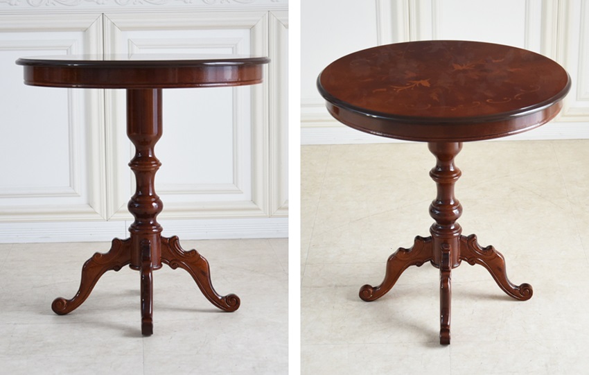 イタリア製 象嵌 ラウンドテーブル ブラウン 幅70cm | ロココ調家具