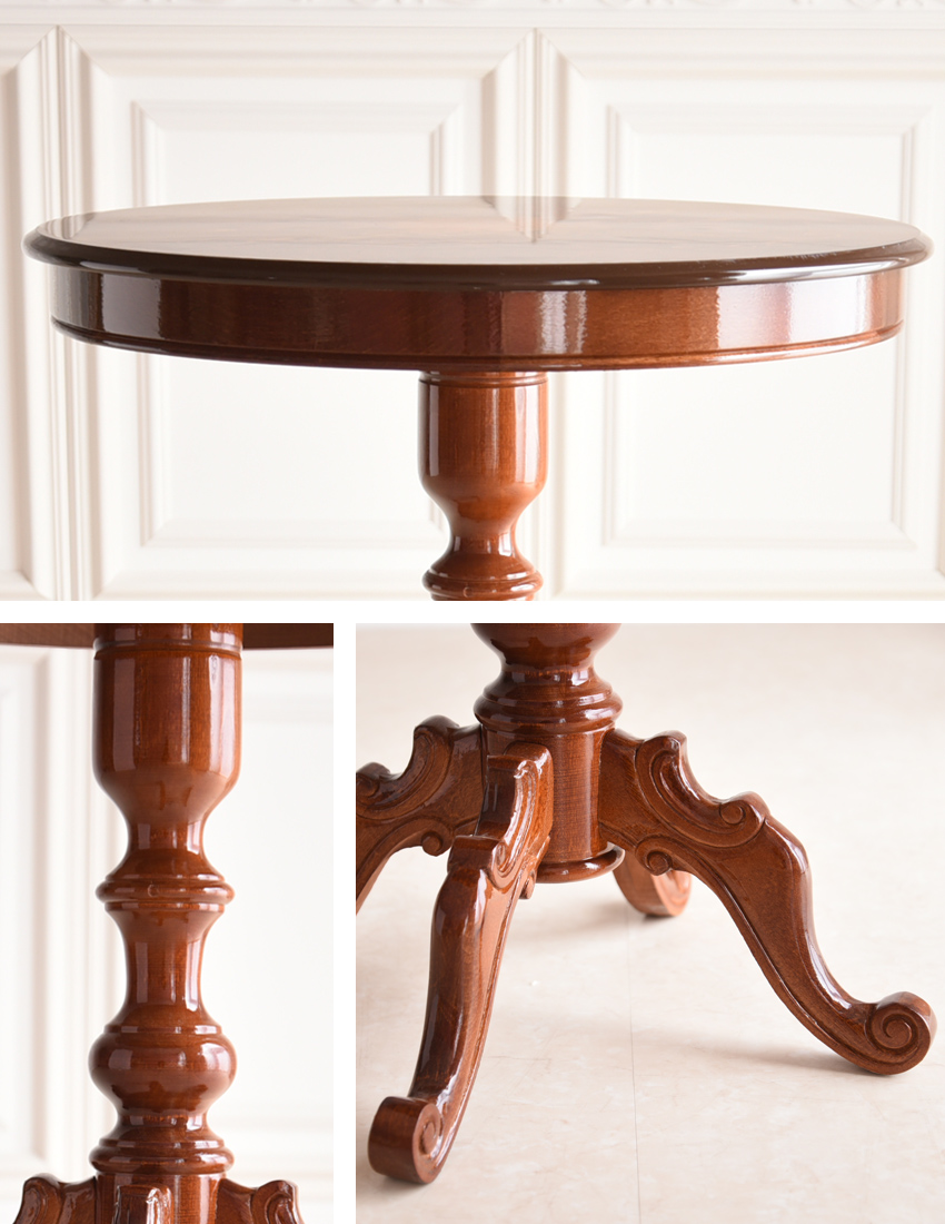 イタリア製 象嵌 ラウンドテーブル ブラウン 幅70cm | ロココ調家具