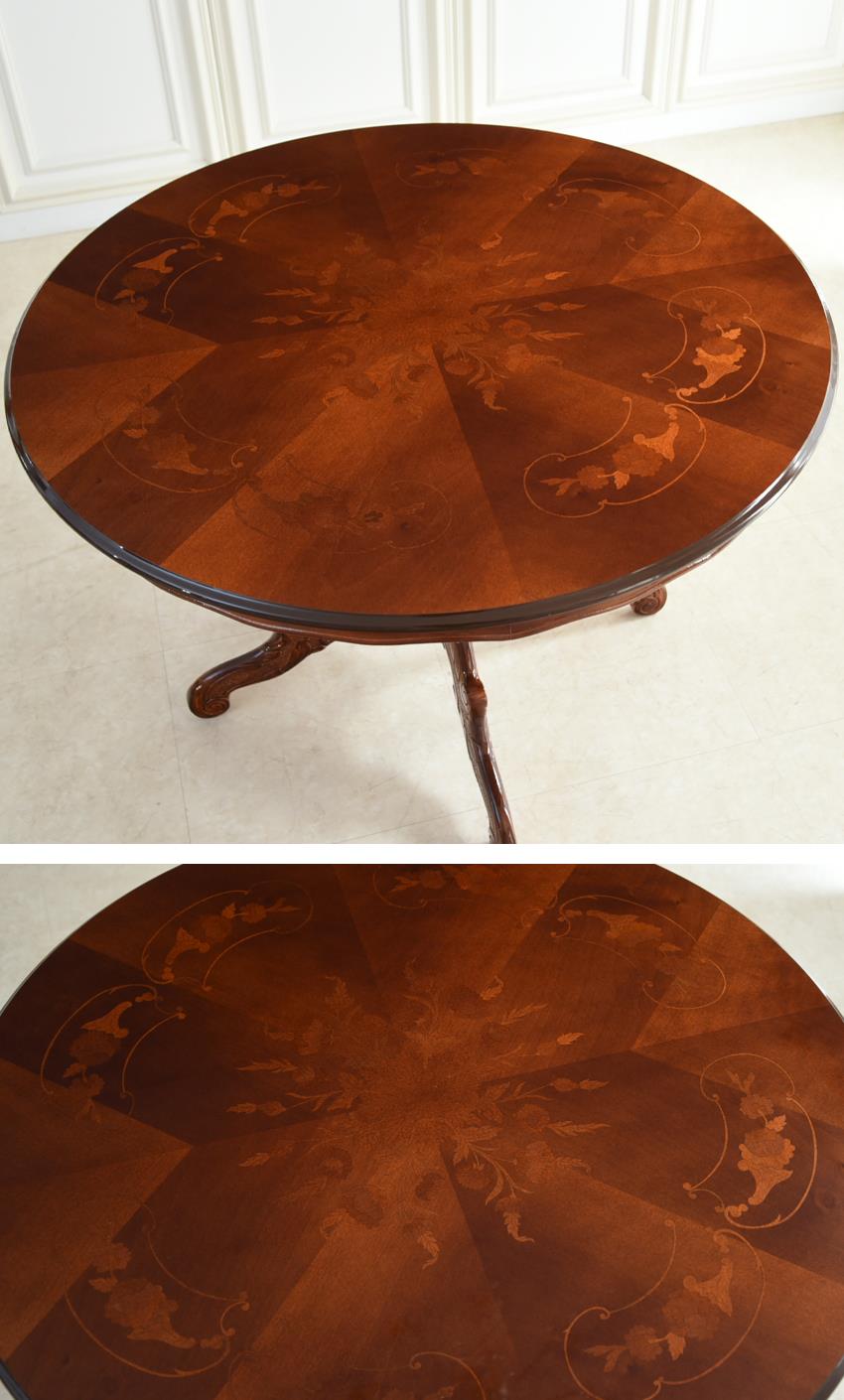イタリア製 象嵌 ラウンド ダイニングテーブル 幅110cm | ロココ調家具