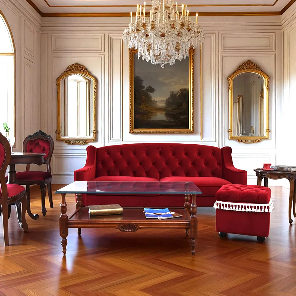 ロワイヤル ルージュ 3人掛けソファ(3P) ベルベット レッド ｜ロココ調
