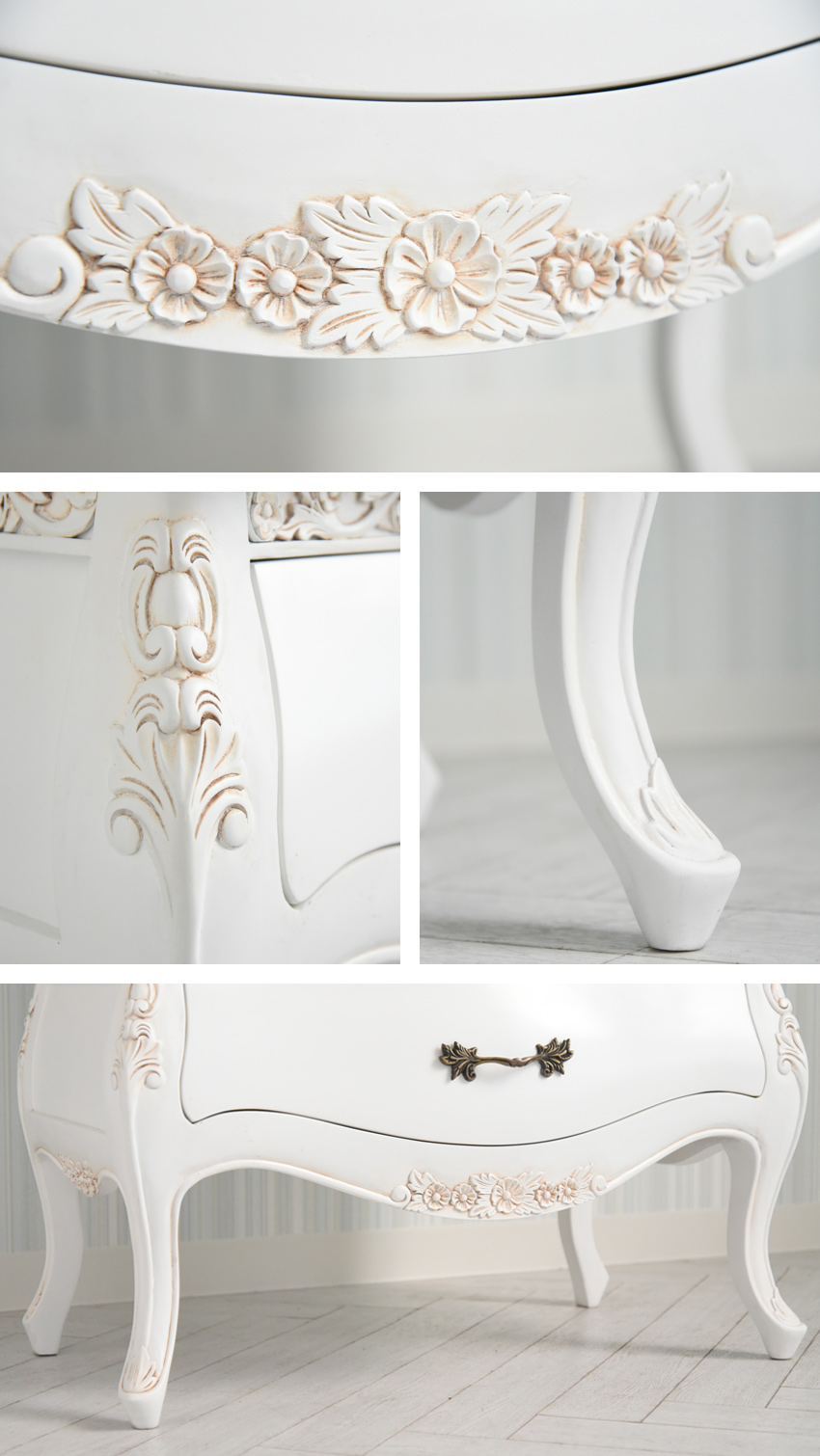 ジュリア ガラスキャビネット 猫脚 ホワイト 幅79cm | ロココ調家具