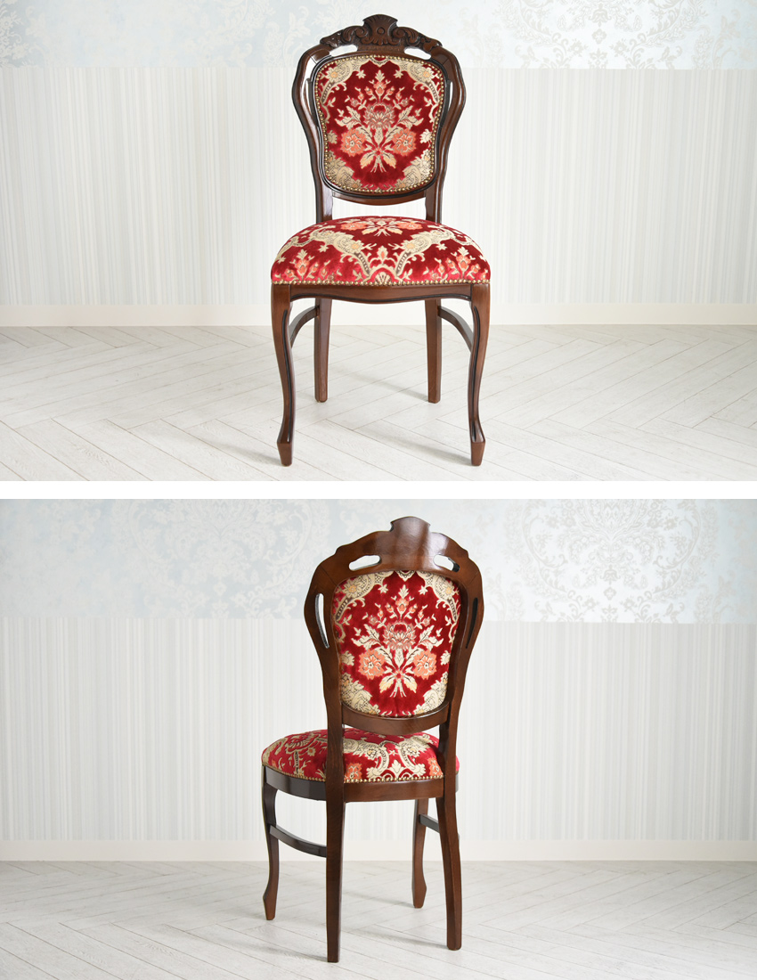 イタリア製 ダイニングチェア 金華山 レッド 幅48cm | ロココ調家具