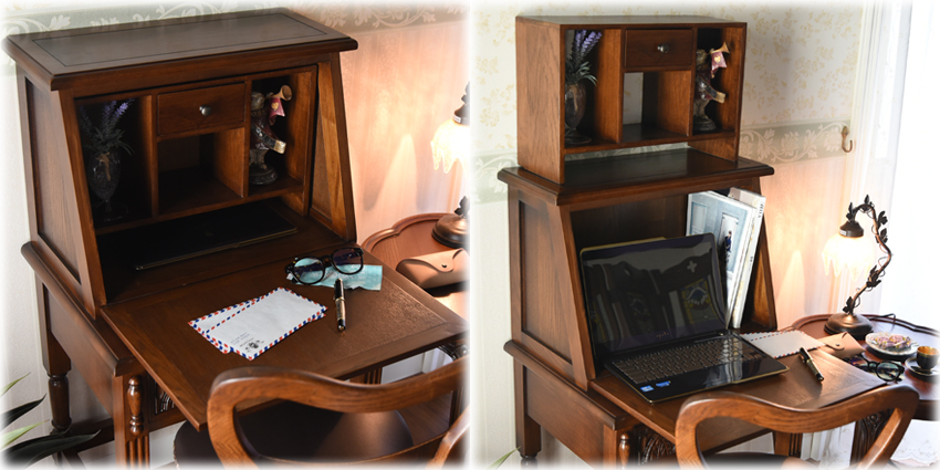 英国 アンティーク調 オーク ライティングビューロー 幅55cm | ロココ