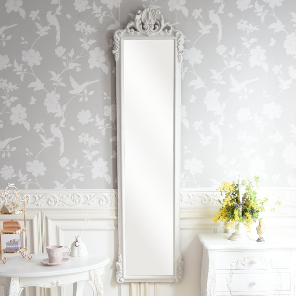 ロココ調 姿見ミラー アンティーク ホワイト 幅41cm 【送料無料