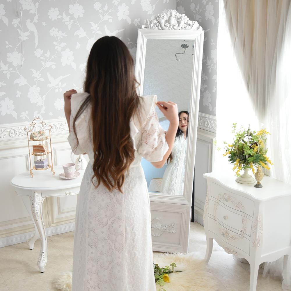 ロココ調 スタンドミラー アンティーク ホワイト 幅49cm | ロココ調