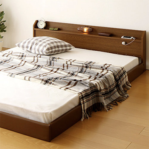 フレームはウレタン入り 照明付き 日本製連結フロアベッド (ダブル)の