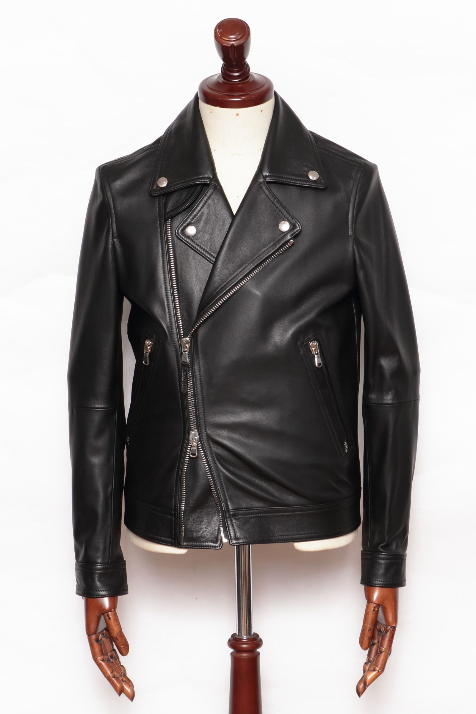 EMMETI - GABRIELE ラムスキン ナッパレザー ダブル ライダース レザー