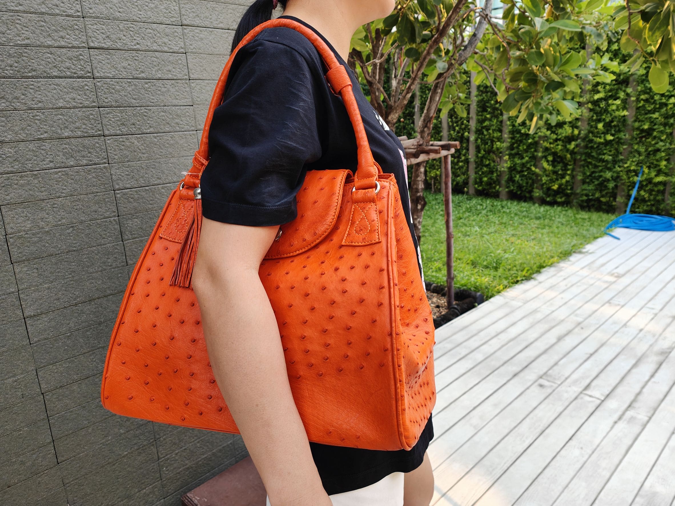 オレンジオーストリッチ ハンドバッグ｜レディース本革ラグジュアリー
