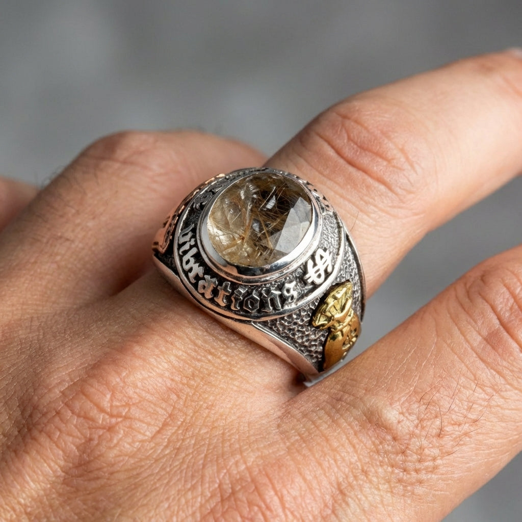 ラッキー777リング ルチルクォーツ入り - シルバー財運リング