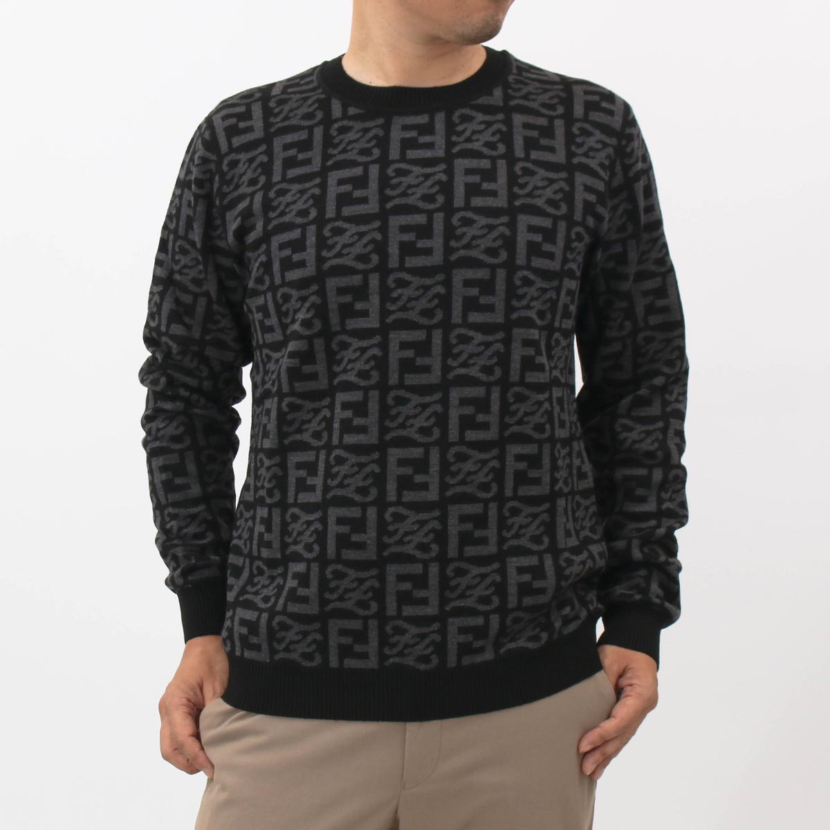 フェンディ セーター 長袖 トップス メンズ クルーネック FF ブラック